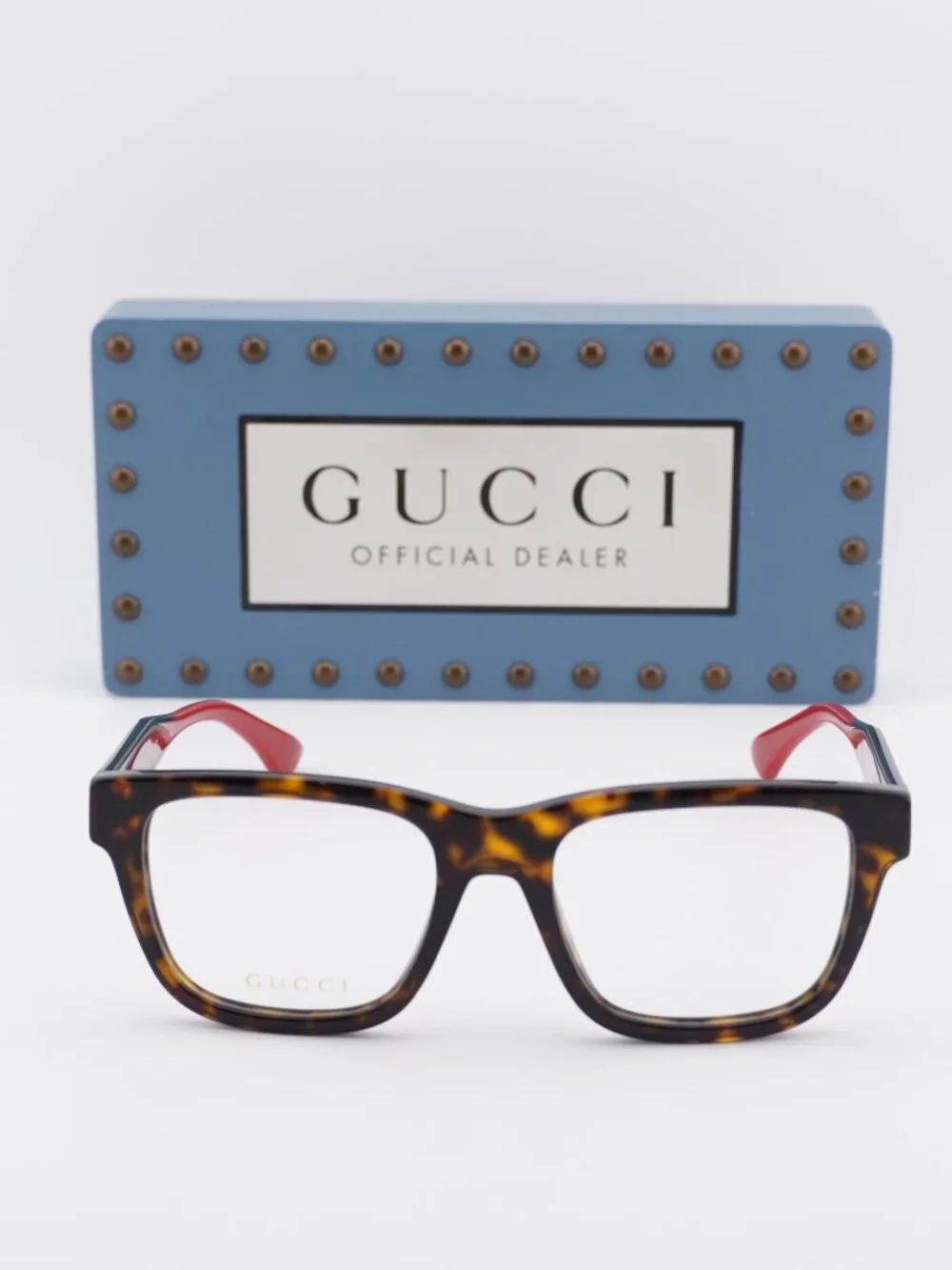 Gucci GG1870O 002 Square Eyeglasses 53mm - Havana / Green / Red